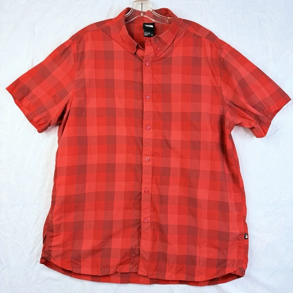 The North Face Mens Plaid Short‎ Sleeve Button Down Monanock Shirt Red XXL
